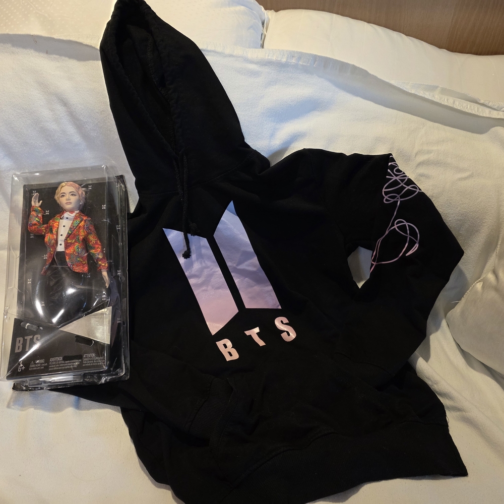 BTS Black Hoodie with Pink Logo